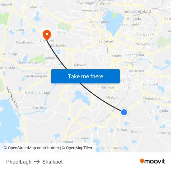 Phoolbagh to Shaikpet map
