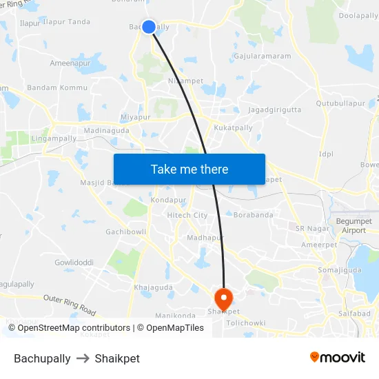 Bachupally to Shaikpet map