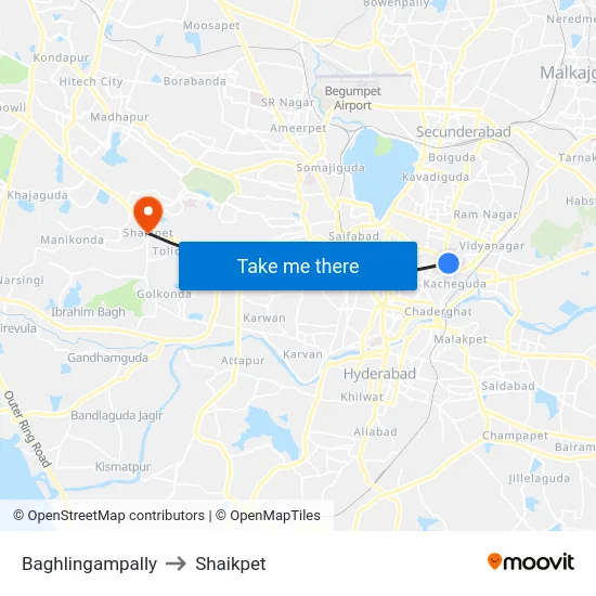 Baghlingampally to Shaikpet map