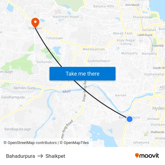 Bahadurpura to Shaikpet map