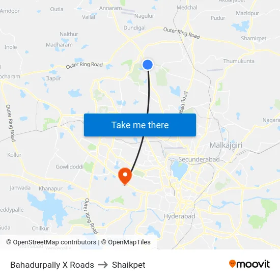 Bahadurpally X Roads to Shaikpet map
