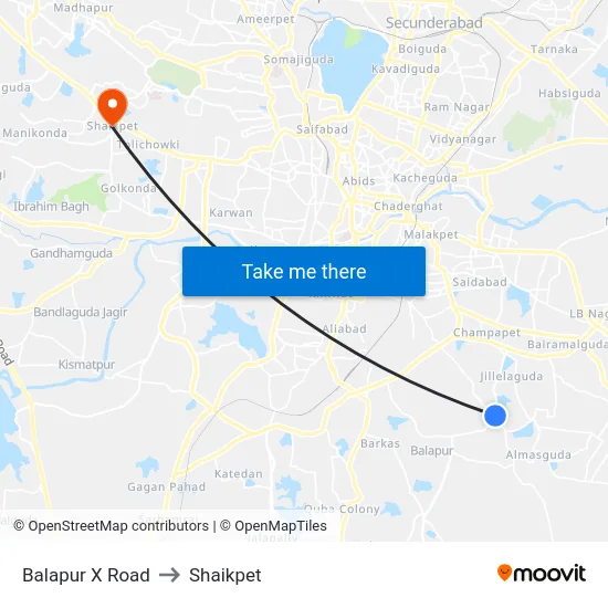 Balapur X Road to Shaikpet map