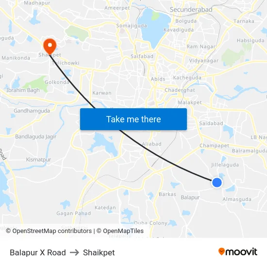 Balapur X Road to Shaikpet map