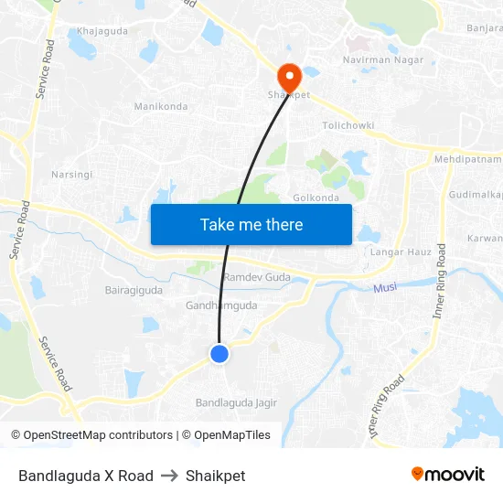 Bandlaguda X Road to Shaikpet map
