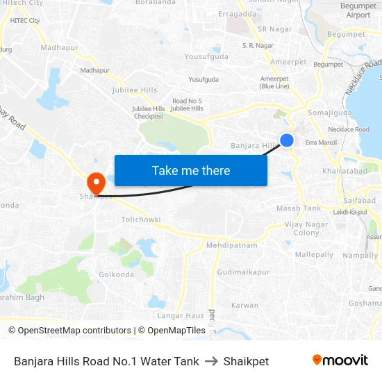 Banjara Hills Road No.1 Water Tank to Shaikpet map