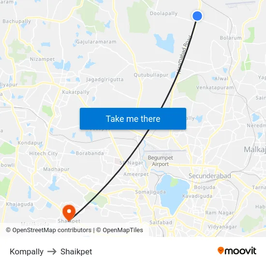 Kompally to Shaikpet map