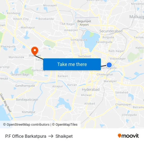 P.F Office Barkatpura to Shaikpet map