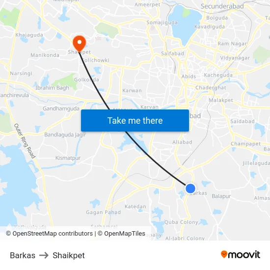 Barkas to Shaikpet map