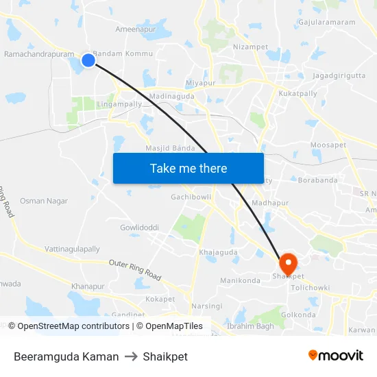 Beeramguda Kaman to Shaikpet map