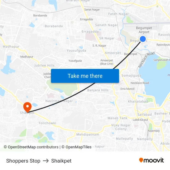Shoppers Stop to Shaikpet map