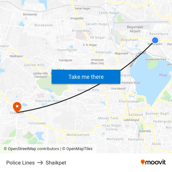 Police Lines to Shaikpet map