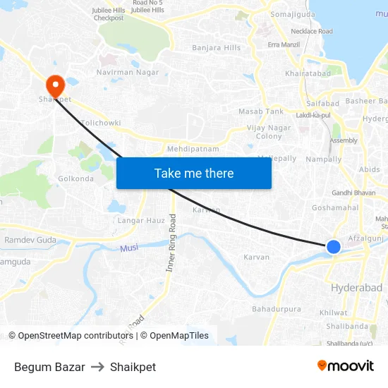 Begum Bazar to Shaikpet map