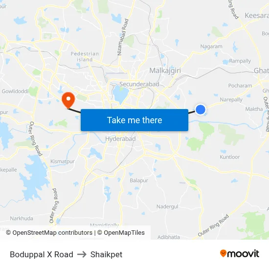 Boduppal X Road to Shaikpet map
