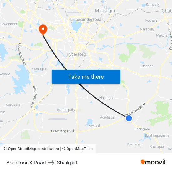 Bongloor X Road to Shaikpet map
