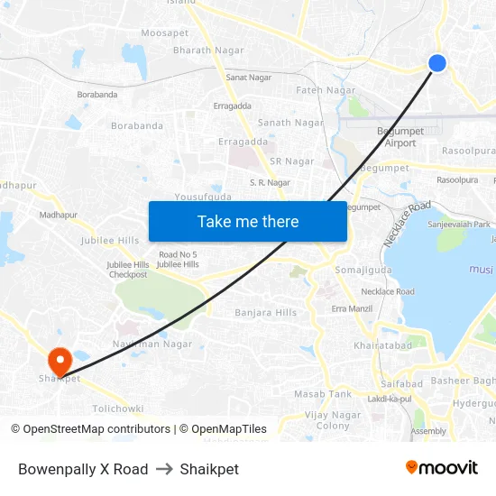 Bowenpally X Road to Shaikpet map