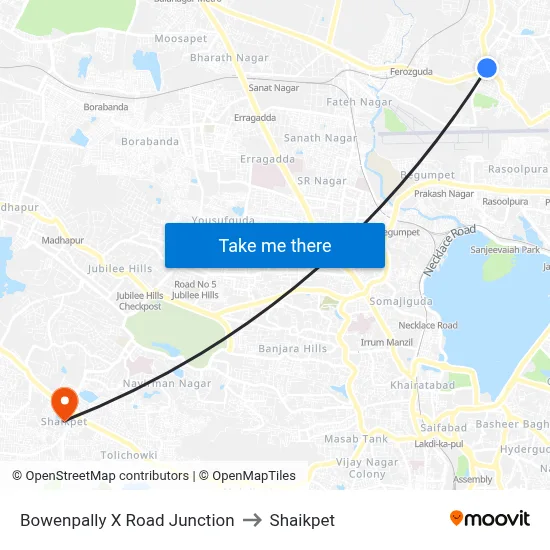 Bowenpally X Road Junction to Shaikpet map