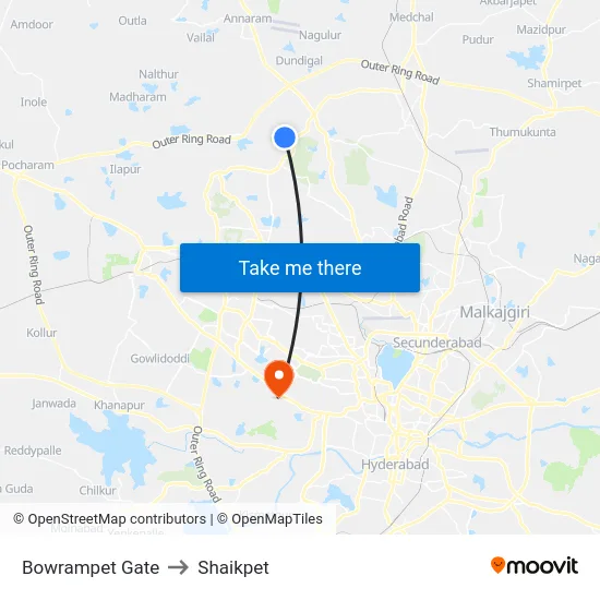 Bowrampet Gate to Shaikpet map