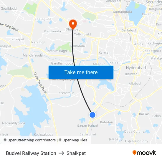 Budvel Railway Station to Shaikpet map