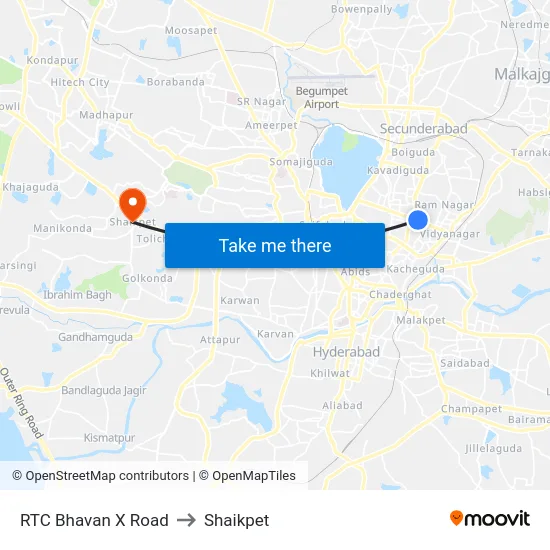 RTC Bhavan X Road to Shaikpet map