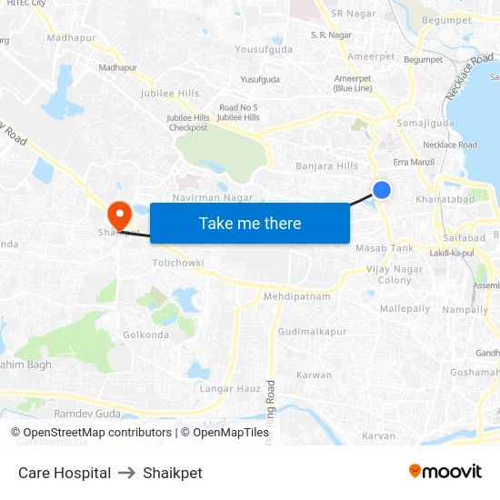 Care Hospital to Shaikpet map
