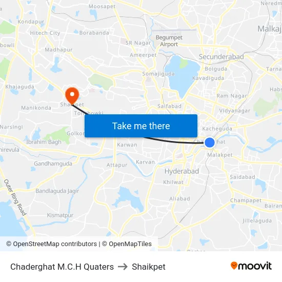 Chaderghat M.C.H Quaters to Shaikpet map