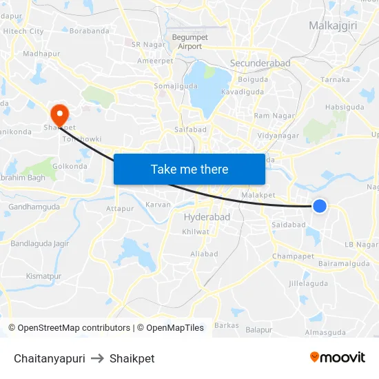 Chaitanyapuri to Shaikpet map
