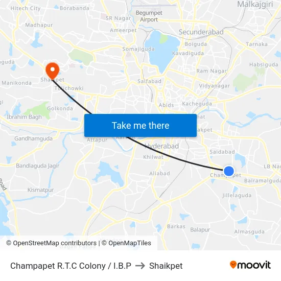 Champapet R.T.C Colony / I.B.P to Shaikpet map