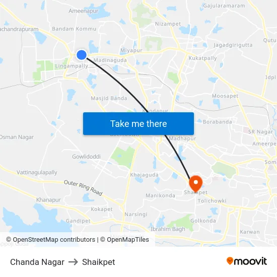 Chanda Nagar to Shaikpet map