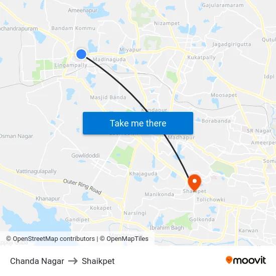 Chanda Nagar to Shaikpet map