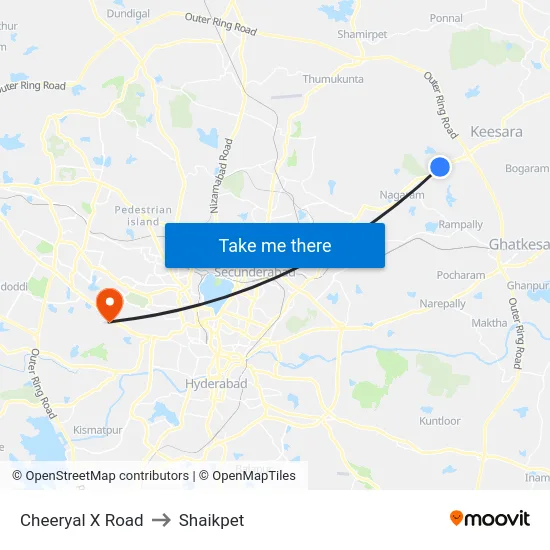 Cheeryal X Road to Shaikpet map