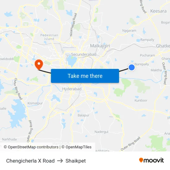 Chengicherla X Road to Shaikpet map