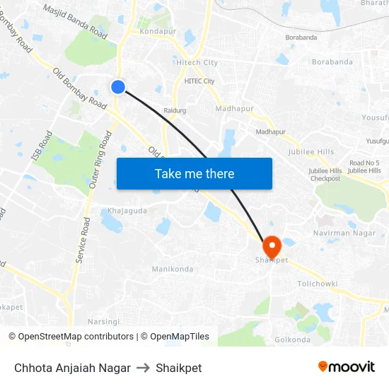 Chhota Anjaiah Nagar to Shaikpet map