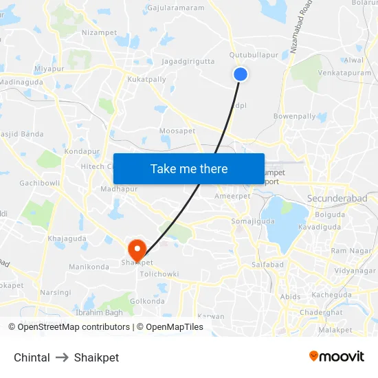 Chintal to Shaikpet map