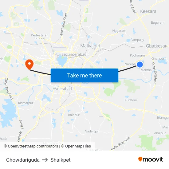 Chowdariguda to Shaikpet map