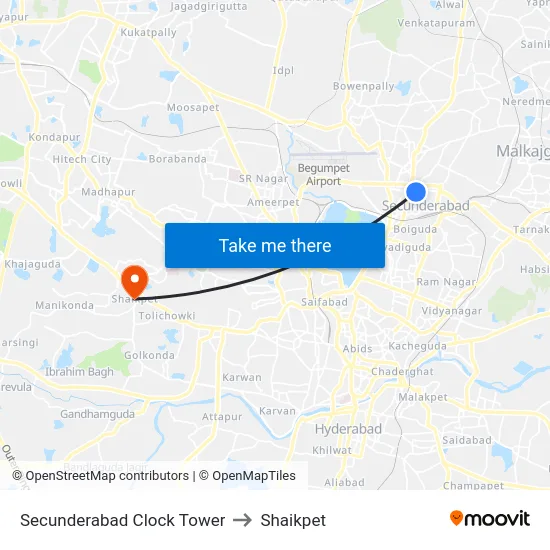 Secunderabad Clock Tower to Shaikpet map
