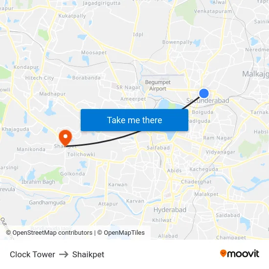 Clock Tower to Shaikpet map