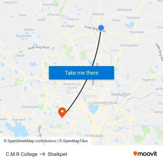 C.M.R College to Shaikpet map