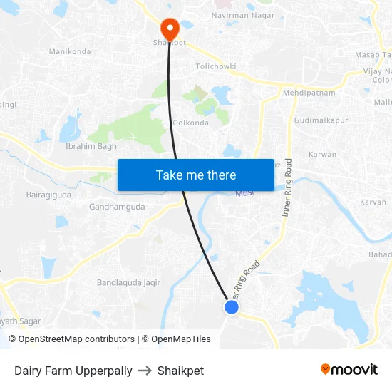 Dairy Farm Upperpally to Shaikpet map