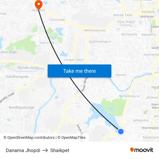 Danama Jhopdi to Shaikpet map