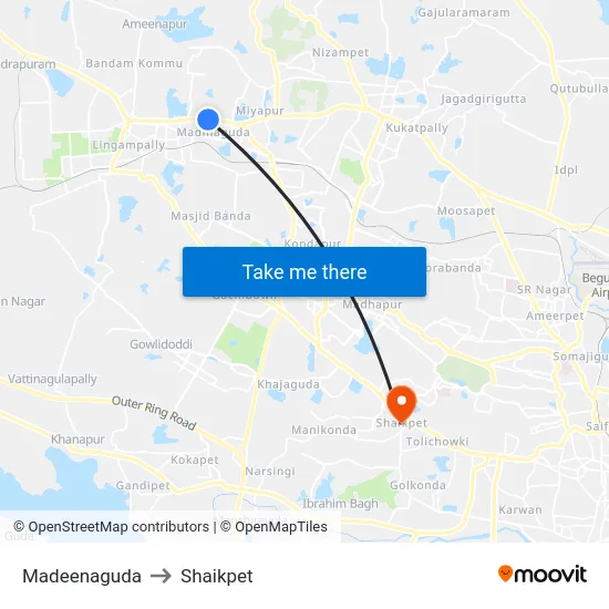 Madeenaguda to Shaikpet map
