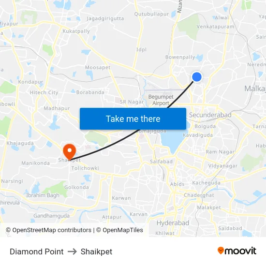 Diamond Point to Shaikpet map