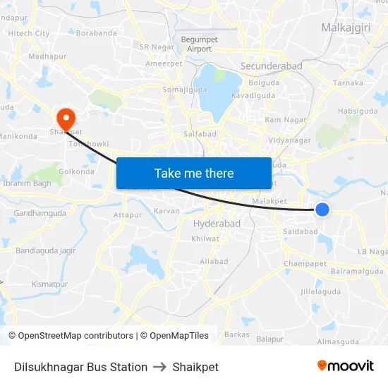Dilsukhnagar Bus Station to Shaikpet map