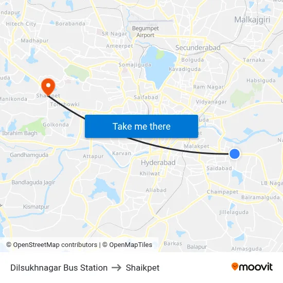 Dilsukhnagar Bus Station to Shaikpet map