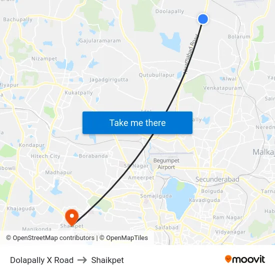 Dolapally X Road to Shaikpet map