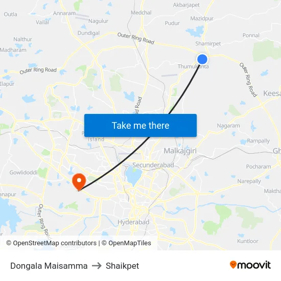 Dongala Maisamma to Shaikpet map