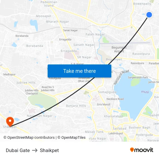 Dubai Gate to Shaikpet map