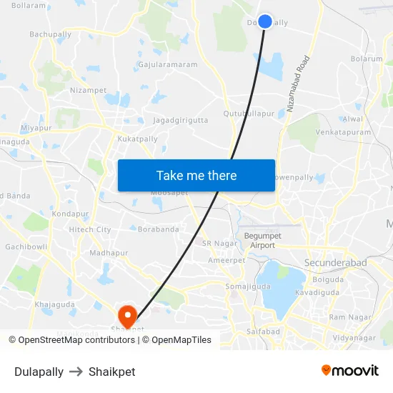 Dulapally to Shaikpet map
