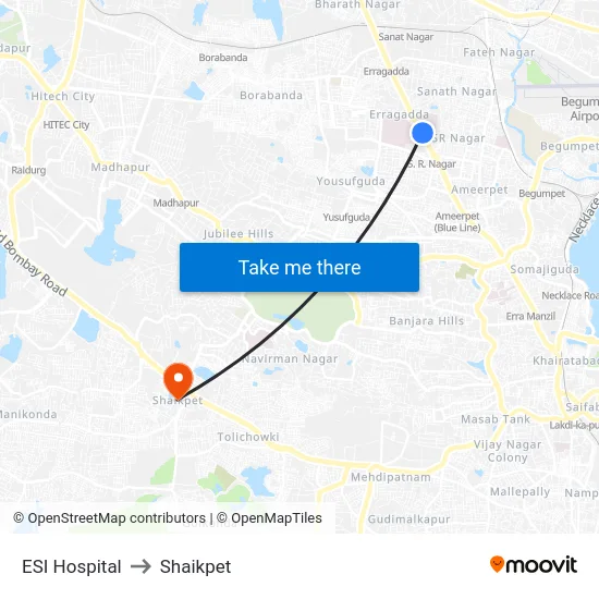 ESI Hospital to Shaikpet map