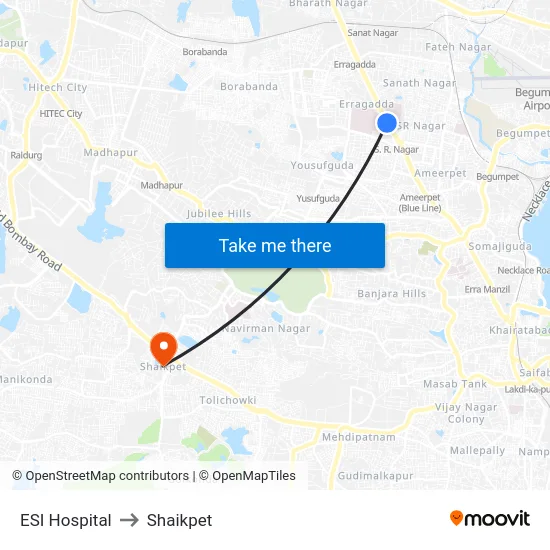ESI Hospital to Shaikpet map