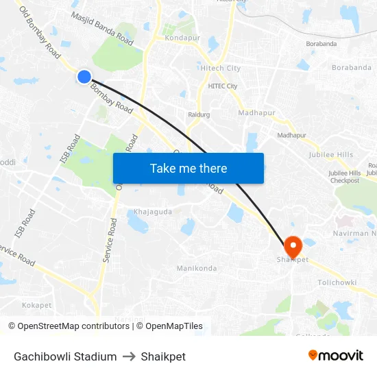 Gachibowli Stadium to Shaikpet map